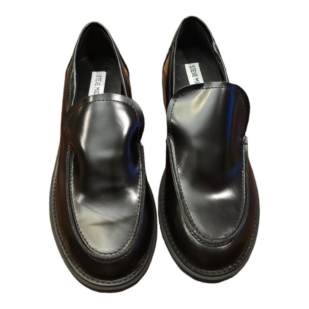 Steve Madden Black Faux Leather Moc Toe Slip On Loafers Size 9.5‎